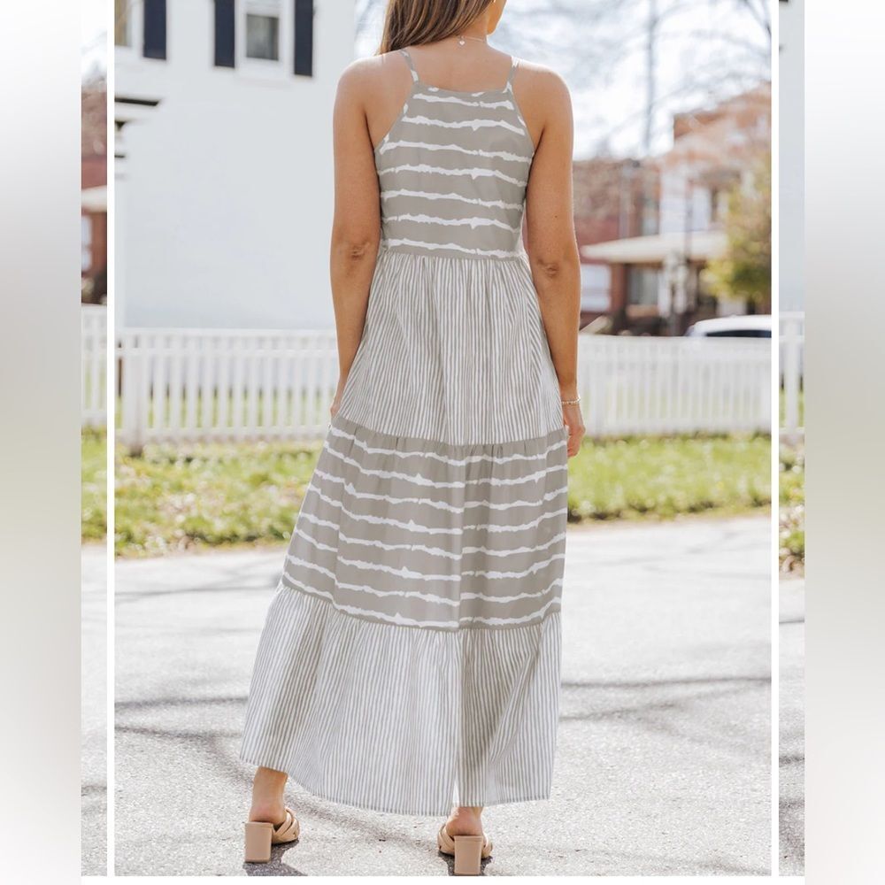Womens Halter Type Crew Neck Patchwork Casual Summer Dresses with Sleeves Sz XL - Picture 6 of 11